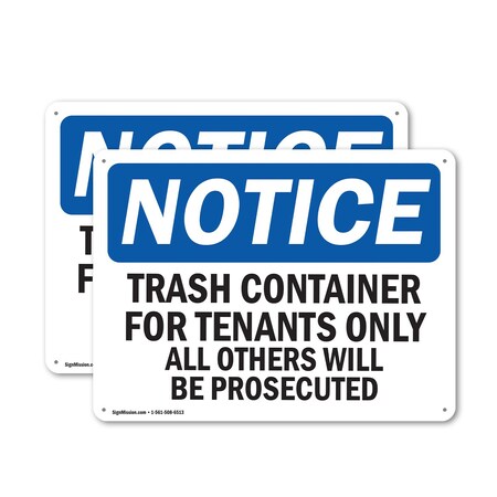 Signmission Trash Container Tenants Others Prosecuted, 14 in W x Rectangle, Plastic OS-2PACK-NS-P-1014-L-16752